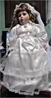 Porcelain Bride Doll White Gown Veil Corsage 16"