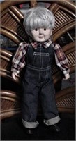 Porcelain Boy Doll 16" Overalls