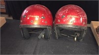 2 red helmets