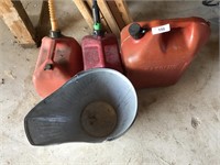 Coal Bucket & 3 Plastic Gas Cans