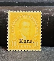 U.S. 10c Kansas overprint stamp