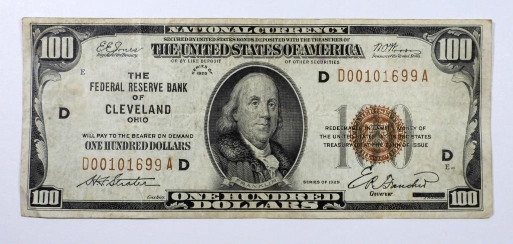 1929 $100 NATIONAL CURRENCY CLEVELAND