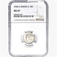 1945-S Mercury Silver Dime NGC MS67 Micro S