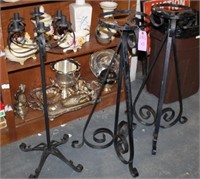 3pc Wrought Iron Candelabra on stand, Cast iron