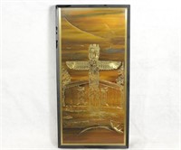 Canadian Etched Brass Haida Totem Pole Plaque  -