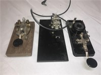 Lot of three telegraph machines. One with wooden