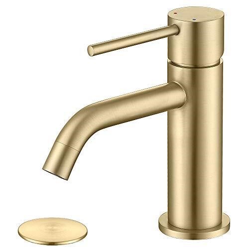 JXMMP Brushed Gold Bathroom Faucet, Single Handle