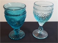 2pc Blue Aqua Glass Water Wine Goblets
