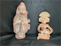 Aztec Terracotta Sculpted Ceremonial Head & Figure