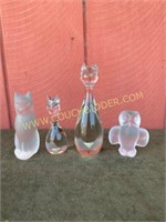 Crystal Clear Glass Cats Frosted Owl & cat
