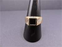 Men's 10K Yellow Gold with Black Stone Ring