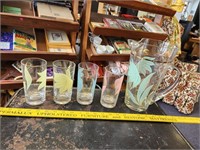 4 Leaf Glasses & Glass Serving Pitcher