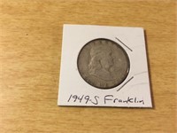 1949-S SILVER FRANKLIN Half Dollar in Case