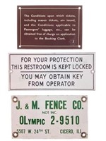 (3) Vintage Porcelain & Metal Notice Signs