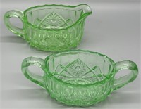 Uranium Glass Creamer & Sugar Set