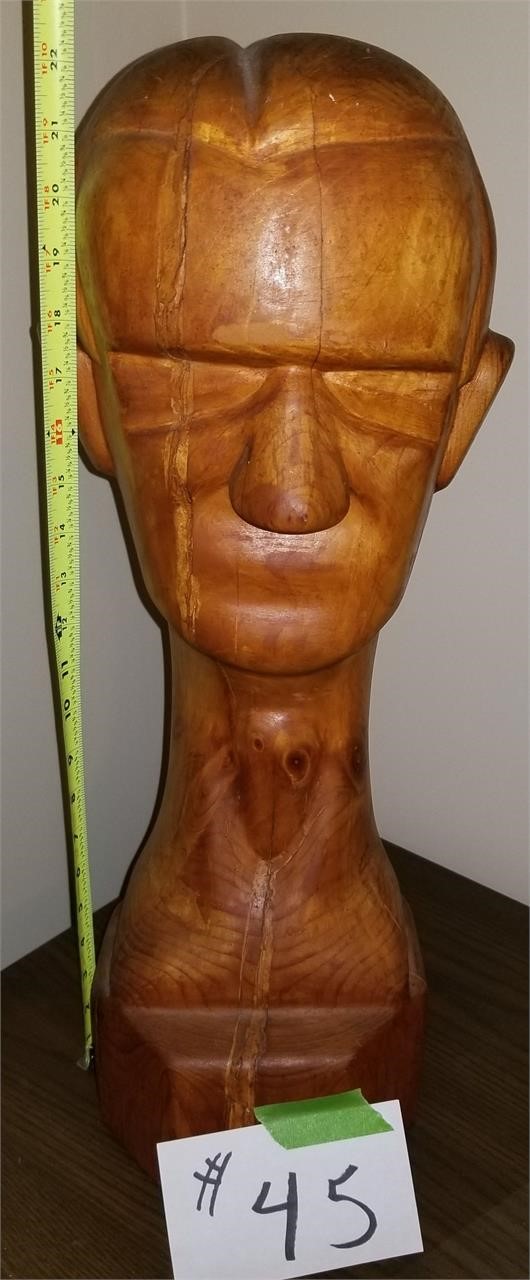 Solid Wood Folk Art Bust 23” tall