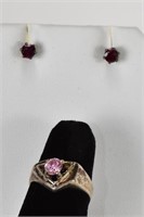 .7ct Garnet Pierced Earrings & Pink Ice Ring