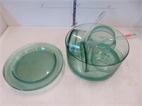 Plastic salad bowl and plates