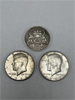 1925 Latvian 2 Lati silver coin and Kennedy half