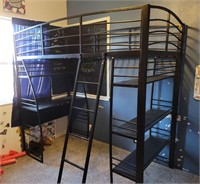 Black Steel Bunk Bed with Desk and Bookcase