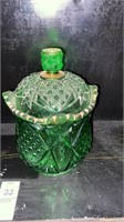 Green  depression  glass Spooner and lidded candy