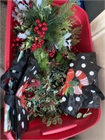 Christmas items, greenery and some bags