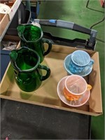 Green Glass Pitchers, Fire King Mugs, Bowls