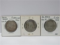 3 South Africa 2 Shillind silver coins