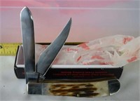 NIB 6" (Open) Pocket Knife w/ Jigged Bone Handle,