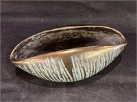 VTG Teal on Gold Drip Glaze Curled Edge Bowl