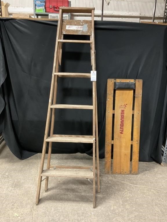 VTG Wood Step Ladder & Sears Heavy Duty Creeper
