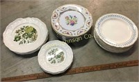 BOX W/ 3 SETS OF CHINA (MOSTLY) DINNER PLATES