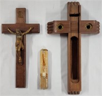 Vintage Wood Crucifix Sick Call Set