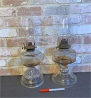 2 PCS CLEAR GLASS OIL LAMPS