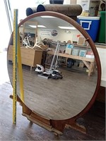 Large vintage round dress mount wood frame mirror