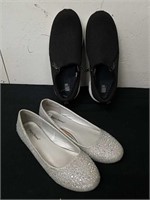 Size 9M blingy slip-on shoes and size 9.5 M Drew