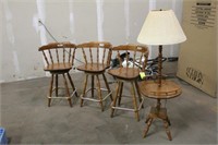 (3) BAR STOOLS WITH LAMP STAND, STOOLS APPROX 24."