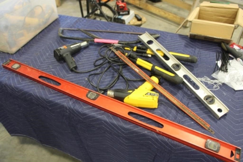 2 Heat Guns, Level, Trimmer, Etc