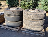 (6) Truck Tires 11R22.5 w/ 10-Lug Wheels