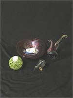 Blown Glass Bowl, Bird, and candle (heavy)