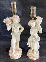 VTG Alabaster? Figural Girl & Boy Lamps - Note