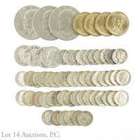 Clad $1 (7), Silver 10c (49), Silver 25c (4) Coins