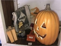 Pumpkin blow mold, witch decor, and misc