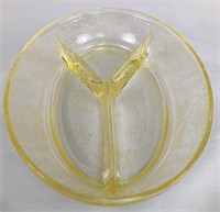Vintage Yellow Florentine Divided Relish Glass Pla
