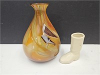 USA Pottery Boot Vase, Art Glass 9.5" Vase