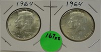 2 1964 KENNEDY SILVER HALF DOLLARS - 2 X BID