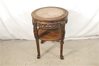 Antique Rose Marble Carved Wood Side Table