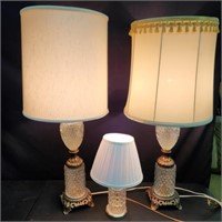 3 glass & metal lamps, coordinating