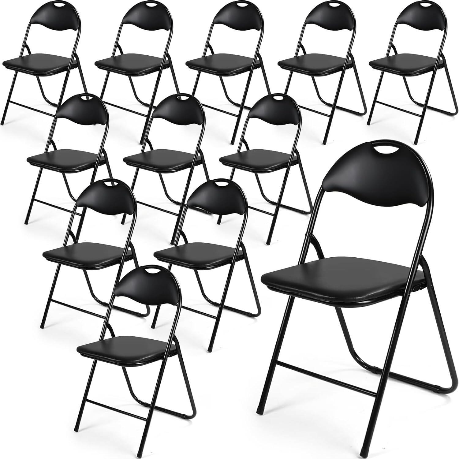 12 Pack Folding Chairs with PU Seat  Black