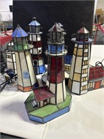 7 STAINED GLASS LIGHTHOUSE LAMPS